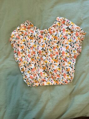 Old Navy White Floral Crop Top with Pink and Yellow Flowers